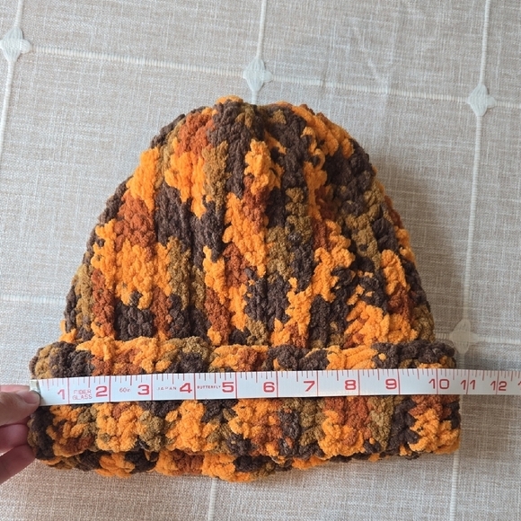 Chunky Knit Orange and Brown Beanie - Picture 2 of 3